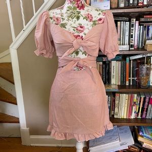 Tie Front Puff Sleeve Dress